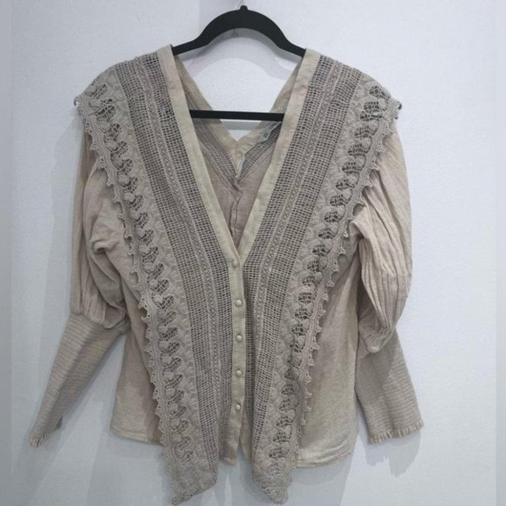 Zara long sleeve peasant blouse beige small